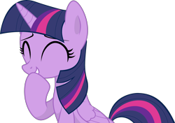 Size: 3647x2566 | Tagged: safe, artist:stephen-fisher, derpibooru import, twilight sparkle, twilight sparkle (alicorn), alicorn, pony, g4, ^^, chuckle, eyes closed, female, giggling, happy, hooves, horn, long mane, mare, simple background, smiling, solo, tail, teeth, transparent background, wings