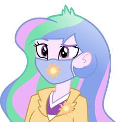 Size: 4000x4000 | Tagged: safe, artist:brokenadam, artist:luckreza8, derpibooru import, princess celestia, principal celestia, equestria girls, friendship games, g4, absurd resolution, blazer, clothes, confused, coronavirus, covid-19, cutie mark accessory, cutie mark on mask, eye twitch, face mask, female, mask, simple background, solo, transparent background, vector