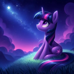 Size: 1024x1024 | Tagged: safe, ai content, derpibooru import, generator:bing image creator, generator:dall-e 3, machine learning generated, twilight sparkle, twilight sparkle (alicorn), alicorn, pony, g4, female, mare, prompter:nightofcore, solo