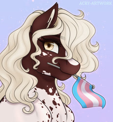 Size: 1600x1734 | Tagged: safe, artist:acry-artwork, derpibooru import, oc, oc only, oc:cypress, pony, coat markings, pride, pride flag, roan, solo, transgender pride flag