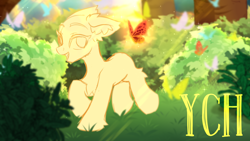 Size: 6222x3500 | Tagged: safe, artist:stesha, derpibooru import, butterfly, pony, background, commission, forest, nature, sketch, solo, tree, ych sketch, your character here