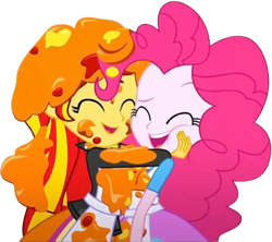 Size: 2843x2520 | Tagged: safe, derpibooru import, edit, edited screencap, editor:homersimpson1983, screencap, pinkie pie, sunset shimmer, human, equestria girls, g4, background removed, duo, duo female, female, not a vector