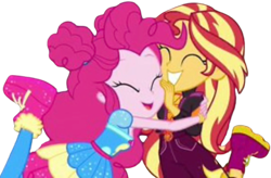 Size: 3847x2520 | Tagged: safe, derpibooru import, edit, edited screencap, editor:homersimpson1983, screencap, pinkie pie, sunset shimmer, human, equestria girls, g4, background removed, duo, duo female, female, hug, not a vector