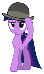 Size: 1499x2510 | Tagged: safe, artist:kas92, derpibooru import, twilight sparkle, unicorn twilight, unicorn, g4, mmmystery on the friendship express, bowler hat, female, hat, horn, simple background, solo, transparent background, watson