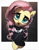 Size: 1016x1304 | Tagged: safe, ai content, derpibooru import, generator:pony diffusion v6 xl, generator:stable diffusion, machine learning generated, fluttershy, pegasus, pony, g4, clothes, female, fluttergoth, goth, gothic, head tilt, looking at you, makeup, mare, prompter:ramprover, solo, white outline