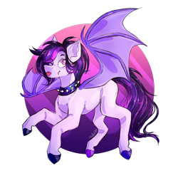 Size: 2000x2000 | Tagged: safe, artist:squishkitti, derpibooru import, oc, bat pony, pony, choker, female, mare, one eye closed, solo, spiked choker, wink