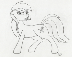 Size: 1362x1075 | Tagged: safe, artist:hericks, roseluck, pony, flower, lineart, looking at you, monochrome, pose, raised hoof, raised leg, rose, traditional art