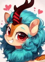 Size: 800x1120 | Tagged: safe, ai content, derpibooru import, generator:pony diffusion v6 xl, generator:stable diffusion, machine learning generated, kirin, heart, prompt in description, prompter needed, smiling, solo