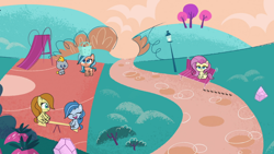 Size: 1280x720 | Tagged: safe, derpibooru import, screencap, fluttershy, earth pony, pegasus, pony, cute-pocalypse meow, g4, g4.5, my little pony: pony life, ants, baby, baby pony, caramel latte, colt, female, foal, male, mare, misty rain, orange zest, unnamed character, unnamed pony