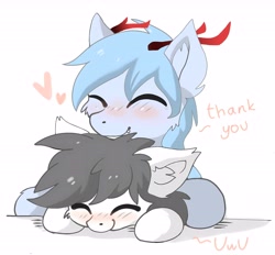 Size: 6552x6080 | Tagged: safe, artist:rinloong, derpibooru import, oc, oc only, oc:north skylight, oc:rinloong, dragon, earth pony, pony, blushing, cheek fluff, cute, ears, eyes closed, female, floppy ears, hug, male, mare, simple background, smiling, stallion, white background