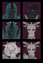 Size: 1420x2053 | Tagged: safe, artist:ywraa, derpibooru import, queen chrysalis, thorax, changedling, changeling, changeling queen, duo, duo male and female, female, king thorax, male