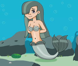 Size: 1074x902 | Tagged: safe, artist:ocean lover, derpibooru import, marble pie, human, mermaid, bare shoulders, bashful, beautiful, belly, belly button, boulder, bra, bubble, clothes, curvy, cute, fins, fish tail, hair over one eye, hourglass figure, human coloration, humanized, innocent, kelp, light skin, long hair, looking up, marblebetes, mermaid tail, mermaidized, midriff, ms paint, ocean, pretty, purple eyes, rock, sand, seashell, seashell bra, shy, smiling, solo, species swap, sponge, tail, tail fin, two toned hair, underwater, underwear, water