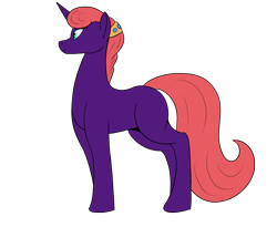 Size: 1320x1080 | Tagged: safe, artist:silverfan, derpibooru import, oc, oc only, pony, unicorn, blank flank, blue eyes, colored, eyelashes, flat colors, horn, long tail, profile, purple coat, red mane, red tail, simple background, solo, standing, tail, transparent background, unicorn oc