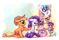 Size: 1750x1200 | Tagged: safe, artist:whitediamonds, derpibooru import, applejack, derpy hooves, dj pon-3, pinkie pie, rainbow dash, rarity, twilight sparkle, vinyl scratch, earth pony, pony, unicorn, g4, applejack's hat, clothes, cowboy hat, crying, duo, duo female, eyes closed, eyeshadow, female, freckles, hat, horn, lesbian, makeup, mare, merchandise, open mouth, poster, profile, rarijack, rarijack daily, running makeup, sad, shipping, side view, signature, sitting, soda, tail, teary eyes, tumblr