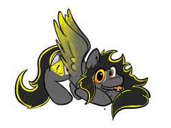 Size: 2160x1620 | Tagged: safe, artist:felixmcfurry, derpibooru import, oc, oc only, oc:warning sign, pegasus, pony, chocolate chip cookie, colored, colored wings, cookie, crumbs, eating, flat colors, food, gradient wings, long mane, long mane male, looking at you, pegasus oc, simple background, smiling, smiling at you, solo, spread wings, transparent background, wings