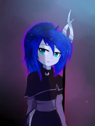 Size: 1600x2121 | Tagged: safe, artist:magnaluna, derpibooru import, princess luna, human, g4, clothes, female, humanized, looking away, pony coloring, solo, staff