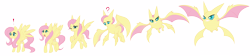 Size: 18000x4000 | Tagged: safe, artist:thenornonthego, derpibooru import, fluttershy, bat pony, pegasus, pony, g4, absurd resolution, bat ponified, bat wings, crobat, exclamation point, female, flutterbat, mare, open mouth, pokefied, pokémon, question mark, race swap, simple background, solo, species swap, spread wings, transformation, transformation sequence, transparent background, wings