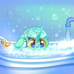 Size: 4000x4000 | Tagged: safe, artist:confetticakez, derpibooru import, lyra heartstrings, pony, unicorn, g4, absurd resolution, bath, bathroom, bathtub, bubble, bubble bath, cute, ears, female, floppy ears, heart, heart eyes, horn, indoors, lyrabetes, mare, rubber duck, soap bubble, solo, tap, underwater, water, wingding eyes