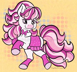 Size: 2048x1904 | Tagged: safe, artist:amynewblue, derpibooru import, horse, 2024, barely pony related, bowtie, candi (wild manes), female, mare, saddle, signature, smiling, solo, tack, tail, watermark, wild manes