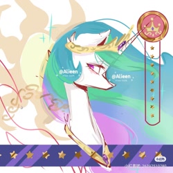 Size: 1080x1080 | Tagged: source needed, safe, artist:alieen, derpibooru import, princess celestia, alicorn, g4, crown, jewelry, red little book source, regalia, slender, solo, sun, thin