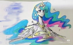 Size: 994x612 | Tagged: safe, artist:alieen, derpibooru import, princess celestia, alicorn, g4, red little book source, slender, solo, thin, traditional art