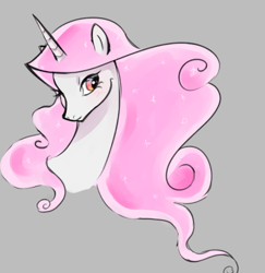 Size: 497x512 | Tagged: safe, artist:d0mofan, derpibooru import, pony, unicorn, blush scribble, blushing, female, flowing mane, gray background, horn, mare, simple background, solo