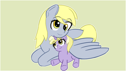 Size: 1920x1080 | Tagged: safe, artist:claynus, derpibooru import, derpy hooves, dinky hooves, pegasus, pony, unicorn, duo, duo female, female, filly, foal, horn, wing blanket, winghug, wings