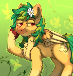 Size: 2400x2500 | Tagged: safe, artist:freak-side, derpibooru import, oc, pegasus, blushing, flower, solo