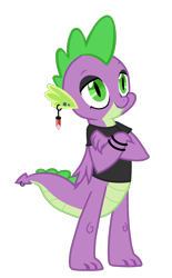 Size: 864x1398 | Tagged: safe, artist:messy sketch, derpibooru import, spike, dragon, g4, black shirt, ear piercing, earring, emo, eye liner, eyeshadow, it's a phase, jewelry, makeup, male, older, older spike, piercing, ring, simple background, tail, tail ring, teenage spike, teenaged dragon, teenager, transparent background, winged spike, wings