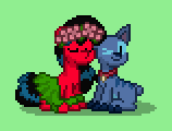 Size: 158x120 | Tagged: safe, derpibooru import, pony, duo, green background, kiss on the cheek, kissing, lilo and stitch, lilo pelekai, pony town, simple background, stitch