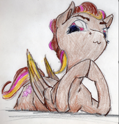 Size: 820x856 | Tagged: safe, artist:c__r, derpibooru import, oc, oc only, oc:hors, pegasus, :3, folded wings, pegasus oc, smiling, smug, solo, traditional art, wings