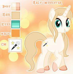 Size: 2489x2525 | Tagged: safe, artist:cindystarlight, derpibooru import, oc, oc only, oc:haly musicstar, pony, unicorn, abstract background, base used, blonde, blonde mane, blonde tail, color palette, colored hooves, cream coat, eyelashes, eyeshadow, female, hooves, horn, long mane, long tail, looking at you, makeup, mare, outline, pink eyeshadow, pink hooves, raised hoof, raised leg, reference sheet, show accurate, smiling, smiling at you, solo, standing, standing on three hooves, tail, teal eyes, unicorn horn, unicorn oc, wavy mane, wavy tail