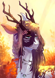 Size: 1356x1900 | Tagged: safe, artist:riressa, derpibooru import, oc, pony, antlers, bust, portrait, solo