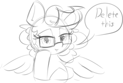 Size: 874x590 | Tagged: safe, artist:taurson, derpibooru import, oc, oc only, oc:hors, pegasus, delet this, glasses, pegasus oc, sketch, solo, speech bubble, wings