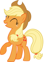 Size: 3364x4696 | Tagged: safe, artist:dutchcrafter, derpibooru import, applejack, earth pony, pony, fall weather friends, g4, ^^, applejack's hat, clothes, cowboy hat, cute, eyes closed, female, hat, mare, raised hoof, raised leg, simple background, smiling, solo, transparent background, vector