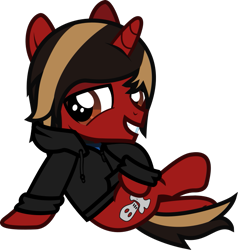 Size: 757x795 | Tagged: safe, artist:lightningbolt, derpibooru exclusive, derpibooru import, pony, unicorn, g4, .svg available, all time low, clothes, colt, dyed mane, dyed tail, foal, grin, hood, hoodie, horn, jack barakat, lidded eyes, looking at you, lounging, male, ponified, shirt, show accurate, simple background, smiling, solo, species swap, svg, tail, transparent background, undershirt, vector