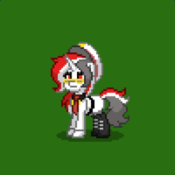 Size: 400x400 | Tagged: safe, derpibooru import, oc, oc:red rocket, pony, unicorn, belt, boots, cap, clothes, glasses, hat, horn, military uniform, necktie, pants, pony town, shirt, shoes, solar empire, uniform