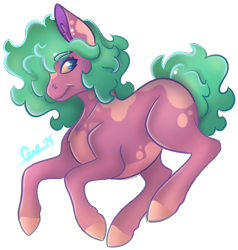 Size: 1220x1280 | Tagged: safe, artist:trashpanda czar, derpibooru import, oc, oc only, oc:dragonfruit smoothie, earth pony, ear fluff, ear piercing, ears, earth pony oc, female, looking back, mare, piercing, simple background, smiling, solo, transparent background