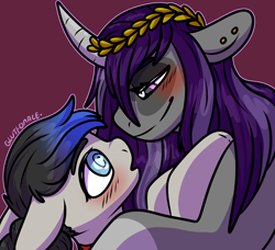 Size: 2000x1826 | Tagged: safe, artist:sexygoatgod, derpibooru import, oc, oc only, oc:lazy hallows, oc:princess hallows, oc:silver strings, pony, commission, female, hypnosis, hypnotized, male, mare, size difference, stallion, starfall kingdom, ych result