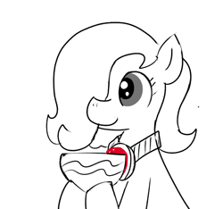 Size: 640x600 | Tagged: safe, artist:ficficponyfic, derpibooru import, oc, oc only, oc:emerald jewel, earth pony, pony, amulet, colt, colt quest, cyoa, earth pony oc, eating, femboy, foal, food, hair over one eye, jewelry, male, partial color, simple background, smiling, solo, soup, story included, suggestive description, white background