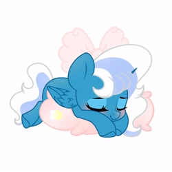 Size: 6890x6890 | Tagged: safe, artist:riofluttershy, derpibooru import, oc, oc only, oc:fleurbelle, alicorn, pony, alicorn oc, blushing, bow, eyes closed, female, hair bow, horn, mare, pillow, simple background, sleeping, solo, white background, wings