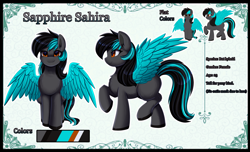 Size: 4152x2529 | Tagged: safe, artist:pridark, derpibooru import, oc, oc only, oc:sapphire sahira, hybrid, pegabat, pony, female, mare, reference sheet, solo, wings