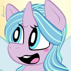 Size: 768x768 | Tagged: safe, artist:kharmacal, derpibooru import, oc, oc only, oc:princess cordelia, alicorn, :3, artfight, bust, looking offscreen, open mouth, portrait, smiling, solo