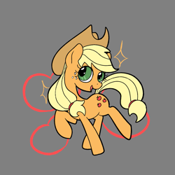 Size: 1155x1155 | Tagged: safe, artist:this_sl0th, derpibooru import, applejack, earth pony, pony, g4, applejack's hat, bipedal, clothes, colored, cowboy hat, cute, eyelashes, flat colors, freckles, hat, heart, heart background, jackabetes, looking back, open mouth, open smile, ponytail, raised hoof, raised leg, smiling, solo, sparkles, stetson, tail, tied mane, tied tail