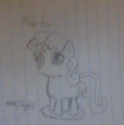 Size: 424x428 | Tagged: safe, artist:fimphiliacs, derpibooru import, sweetie belle, pony, unicorn, g4, bad photo, female, filly, foal, horn, irl, lined paper, paper, pencil drawing, photo, solo, traditional art