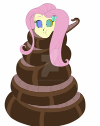 Size: 1280x1600 | Tagged: safe, artist:hiromasayoshi, derpibooru import, fluttershy, human, snake, equestria girls, g4, butterfly hairpin, coils, deviantart watermark, female, gulp, hypno eyes, hypnoshy, hypnosis, hypnotized, kaa eyes, obtrusive watermark, simple background, solo, squeezing, watermark, white background, wrapped snugly, wrapped up