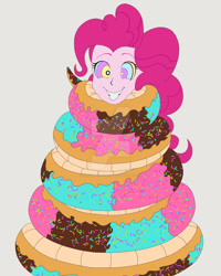 Size: 1280x1600 | Tagged: safe, artist:hiromasayoshi, derpibooru import, pinkie pie, human, equestria girls, g4, coils, cute, deviantart watermark, diapinkes, donut, donut snake, female, food, grin, hypno eyes, hypno pie, hypnosis, hypnotized, kaa eyes, obtrusive watermark, smiling, watermark, wrapped snugly, wrapped up