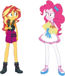 Size: 2158x2520 | Tagged: safe, derpibooru import, edit, edited screencap, editor:homersimpson1983, screencap, pinkie pie, sunset shimmer, human, equestria girls, g4, apron, background removed, clothes, duo, duo female, female, not a vector, oven mitts, simple background, transparent background