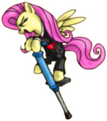 Size: 1080x1223 | Tagged: safe, derpibooru import, fluttershy, pegasus, pony, g4, clothes, eyes closed, female, mare, necktie, open mouth, pants, pogo stick, shirt, shirt with a collar, simple background, solo, spread wings, suit, transparent background, wings