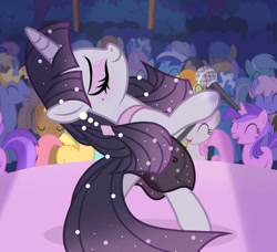 Size: 1336x1220 | Tagged: safe, artist:cstrawberrymilk, derpibooru import, amethyst star, carrot top, coco crusoe, golden harvest, lemon hearts, lyra heartstrings, meadow song, minuette, pokey pierce, ponet, rainbowshine, sparkler, twinkleshine, oc, oc:harmony sparkle, earth pony, pony, unicorn, g4, audience, beauty mark, bipedal, black dress, clothes, dress, ear piercing, earring, eyelashes, eyes closed, eyeshadow, female, gradient mane, gradient tail, gray coat, hoof hold, horn, jewelry, makeup, mare, microphone, not octavia, performance, piercing, pink eyeshadow, profile, see-through, see-through dress, smiling, sparkly dress, sparkly eyeshadow, sparkly mane, sparkly tail, spotlight, straight mane, straight tail, tail, unicorn horn, unicorn oc, wall of tags